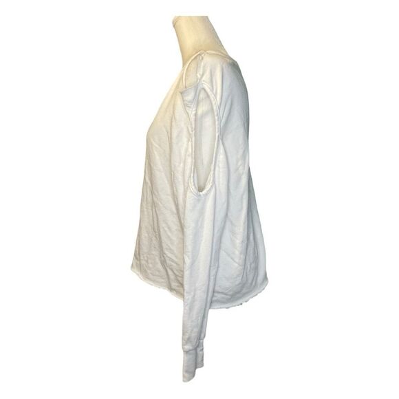 Michael Lauren Distressed Sweatshirt White French Terry Long Sleeve Crewneck S - Picture 3 of 11